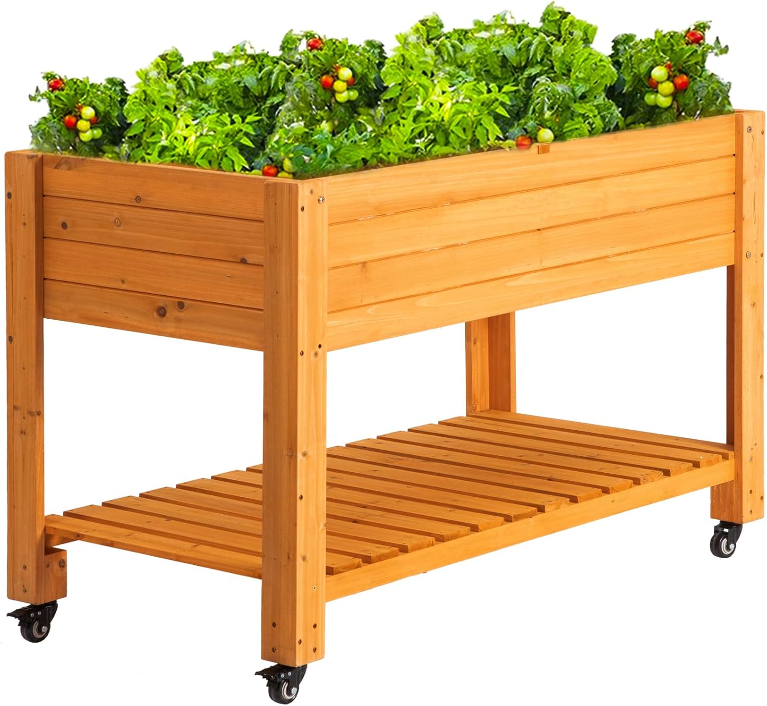 Raised Garden Bed - Jardinière surélevée mobile en bois, naturelle,